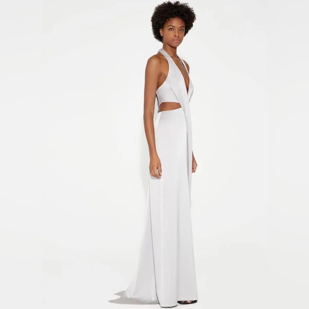 Halston Heritage Deep V Silver Dress - Picture 3 of 11